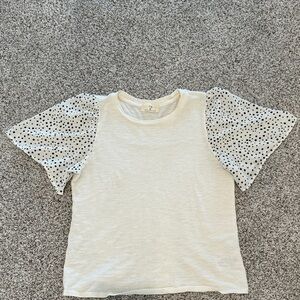 T.La Kids White Tee with Black Polka Dot Sleeves